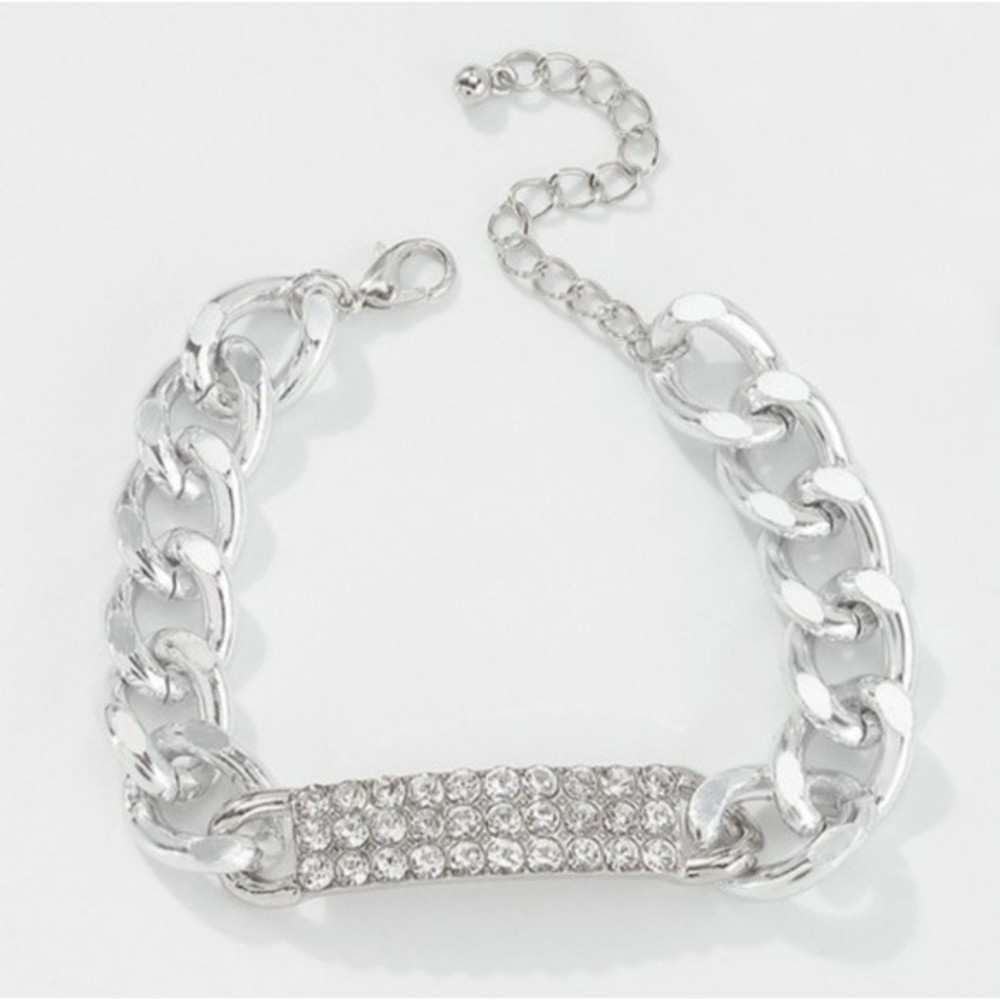 💗Rectangle Rhinestone Chunky Chain Bracelet! - Picture 2 of 4
